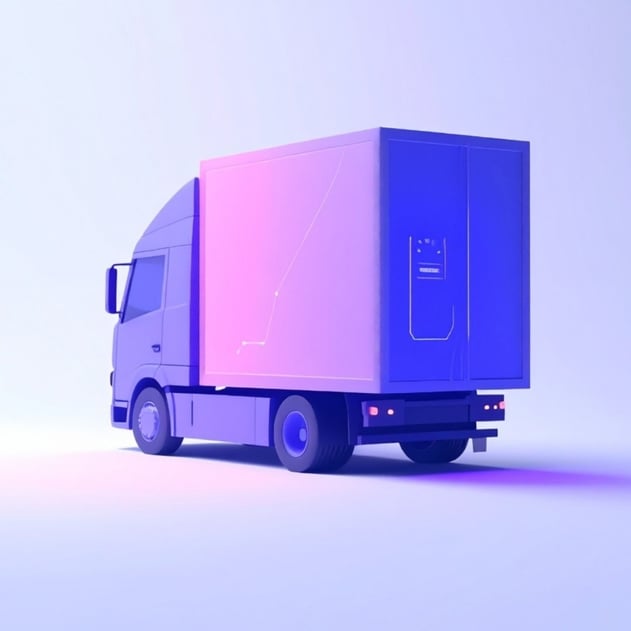 A modern purple shipping truck on a plain background