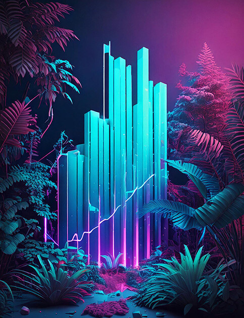 Graph surrounded by foliage.