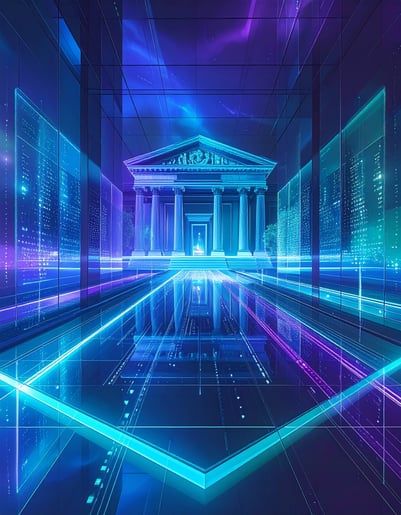 Firefly_Abstract futuristic government concept using layered glass panels and soft glowing da 242568