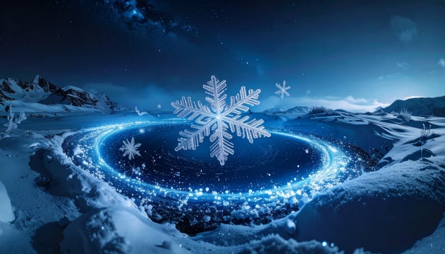 abstract snowflakes and data swirling