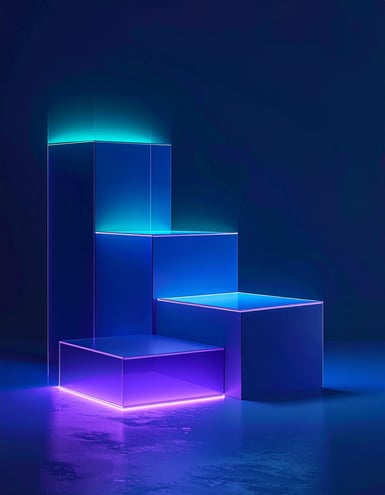 Firefly_Three data-style ascending thin tall steps or glowing layers symbolizing productivity 27125