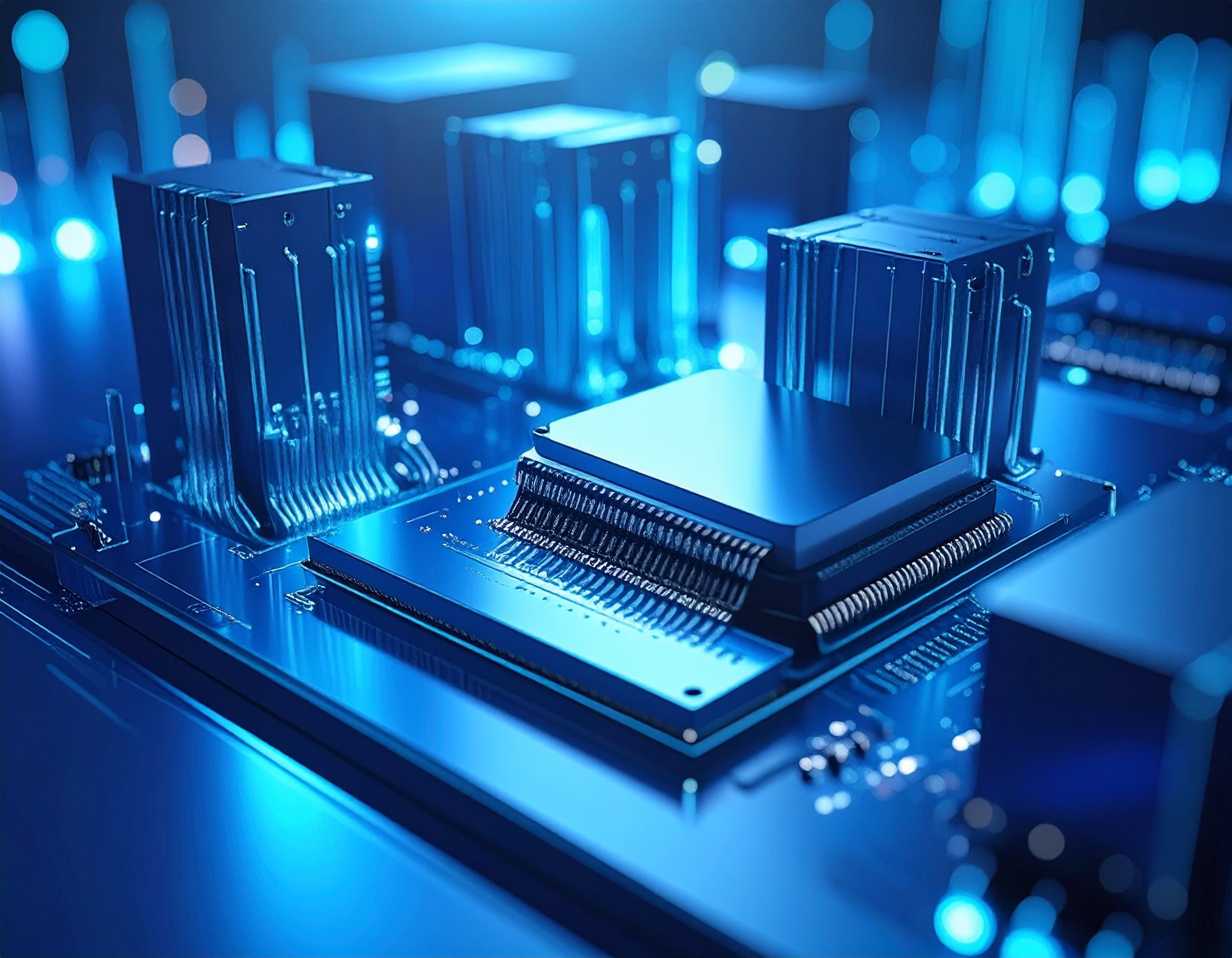 Firefly_abstract for electronics manufacturing please use tones of blue and turquose 308737