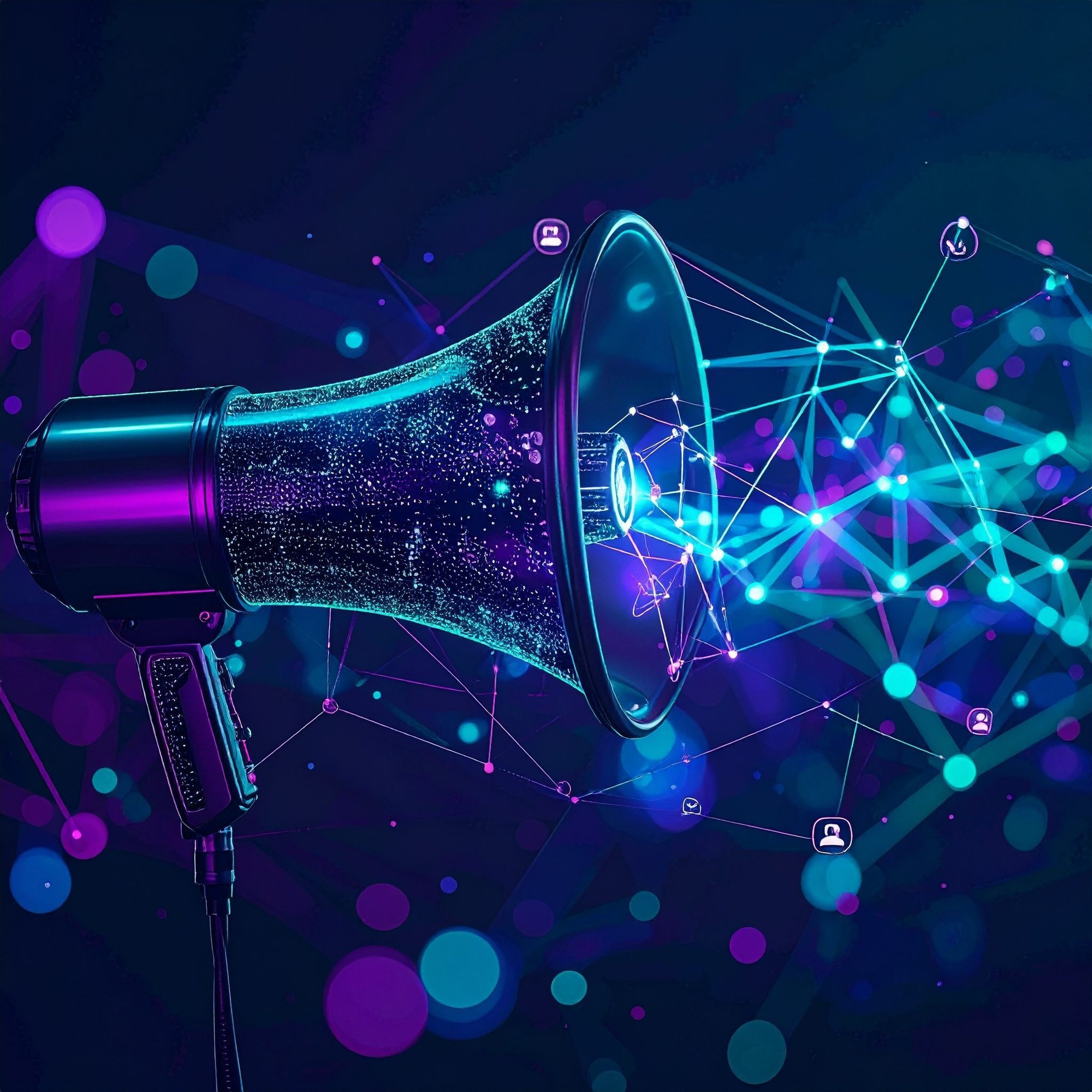 Firefly_abstract megaphone and consumer network icons, symbolizing evolving customer behavior 172074 (1)